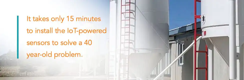 Industrial silos with IoT sensor installation text