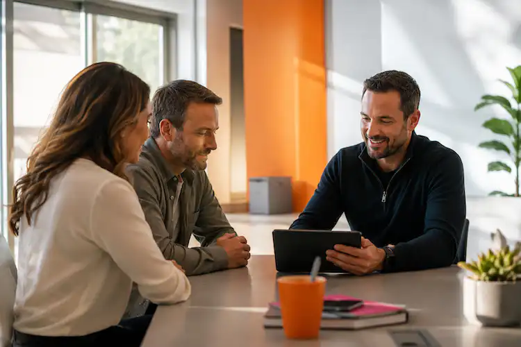 KORE Wireless partner consultant meeting with a small business customer to discuss wireless and IoT solutions.